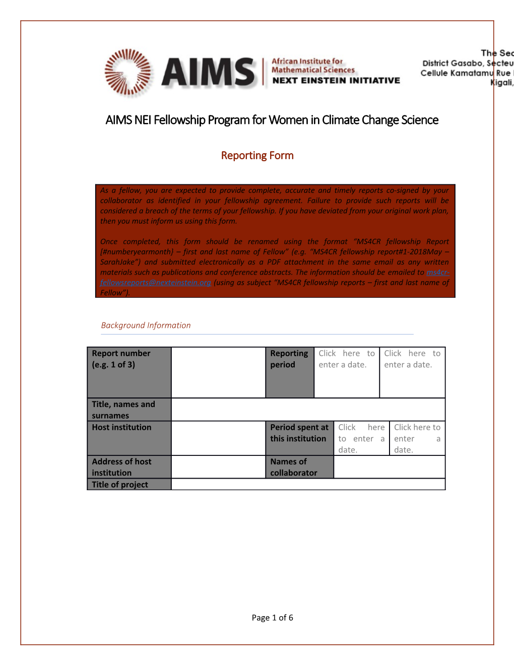 AIMS NEI Fellowship Program for Women in Climate Change Science