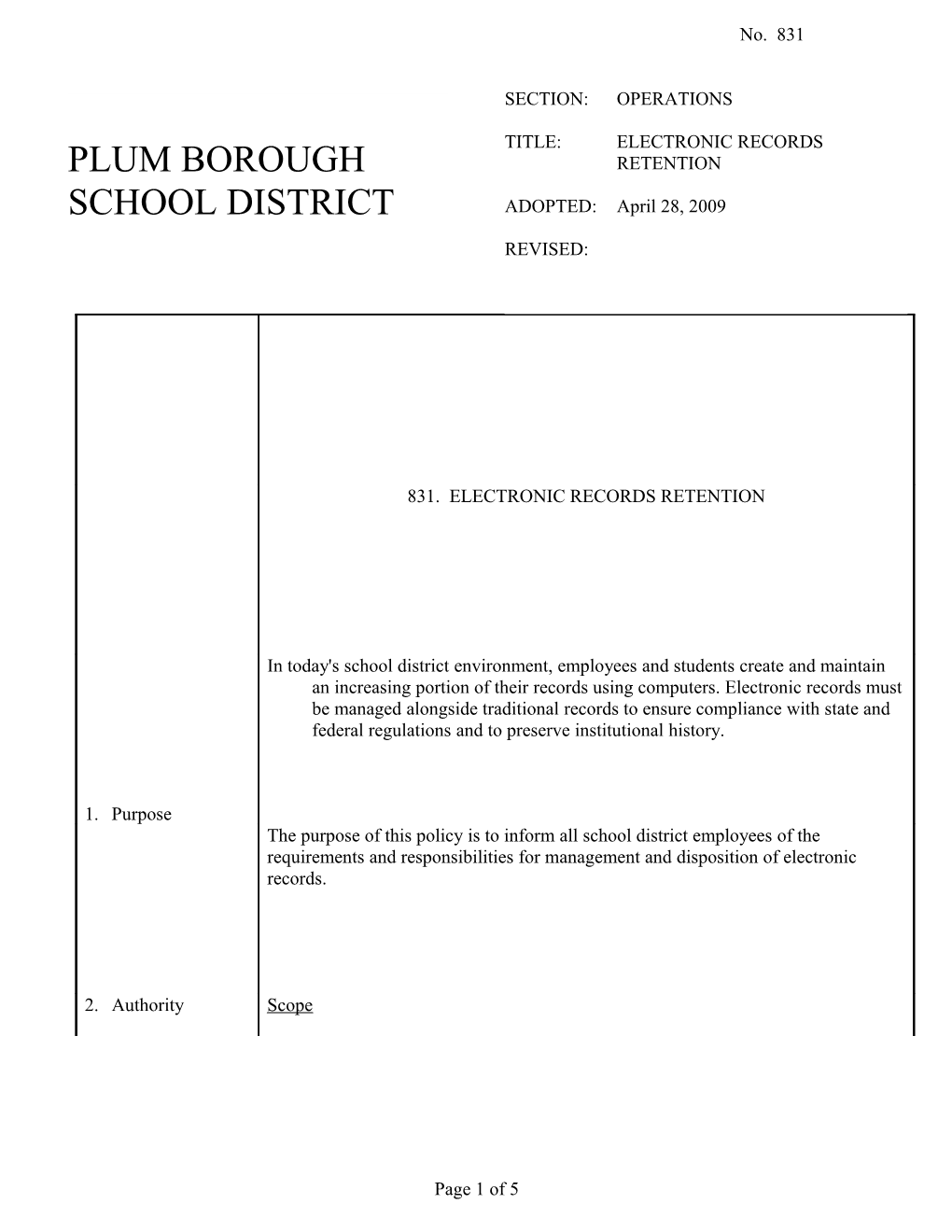 831. ELECTRONIC RECORDS RETENTION - Pg. 1