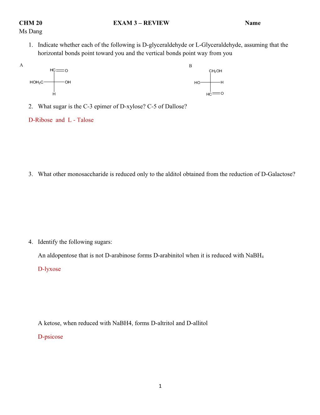 CHM 20EXAM 3 Reviewname Ms Dang