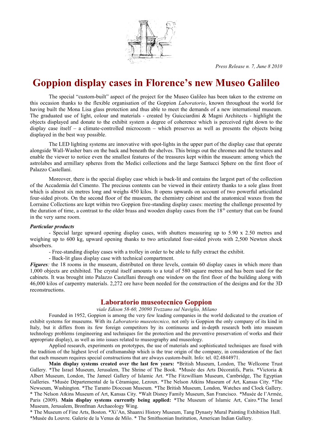 Goppion Display Cases in Florence S New Museo Galileo