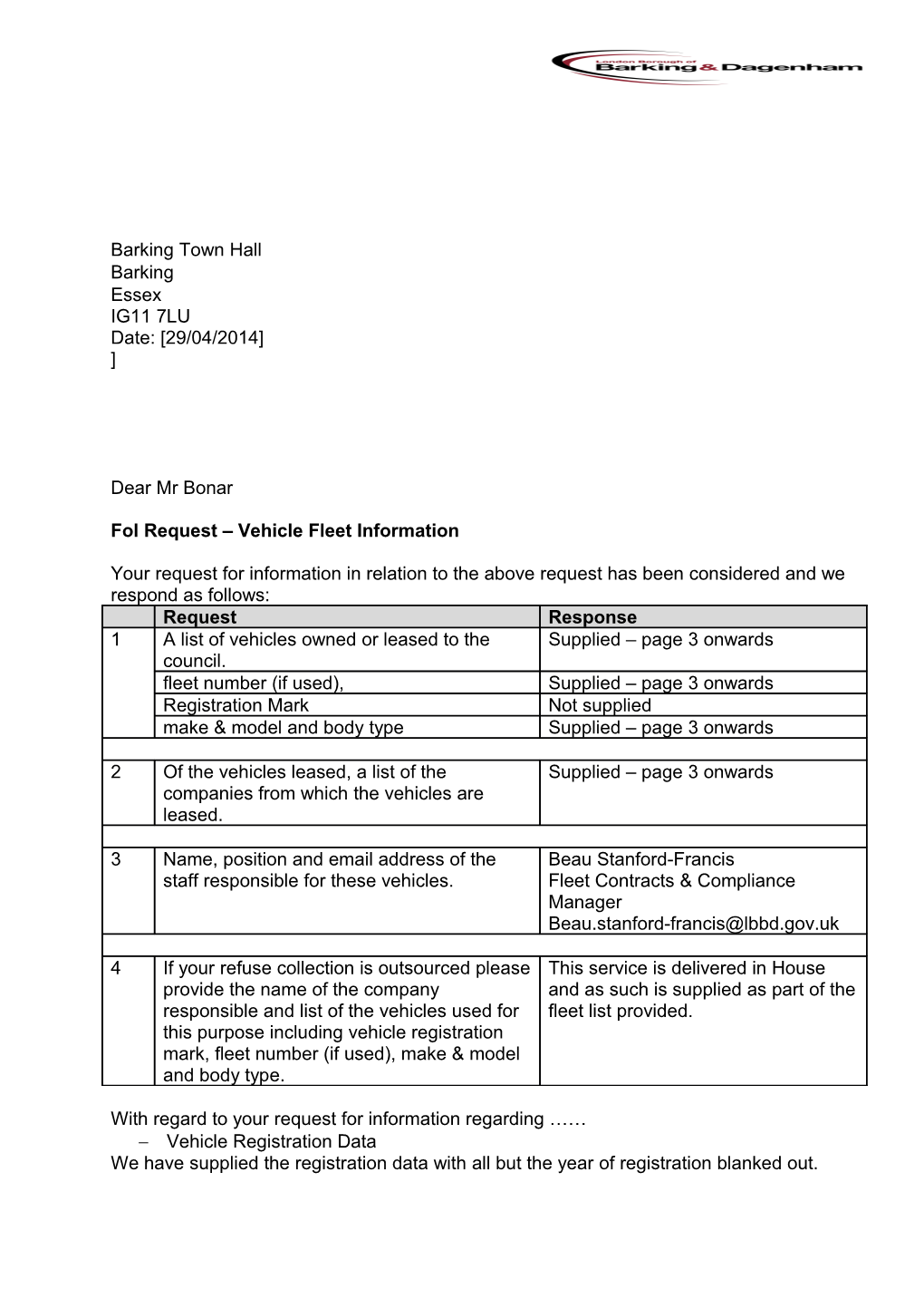 Foi Request Vehicle Fleet Information