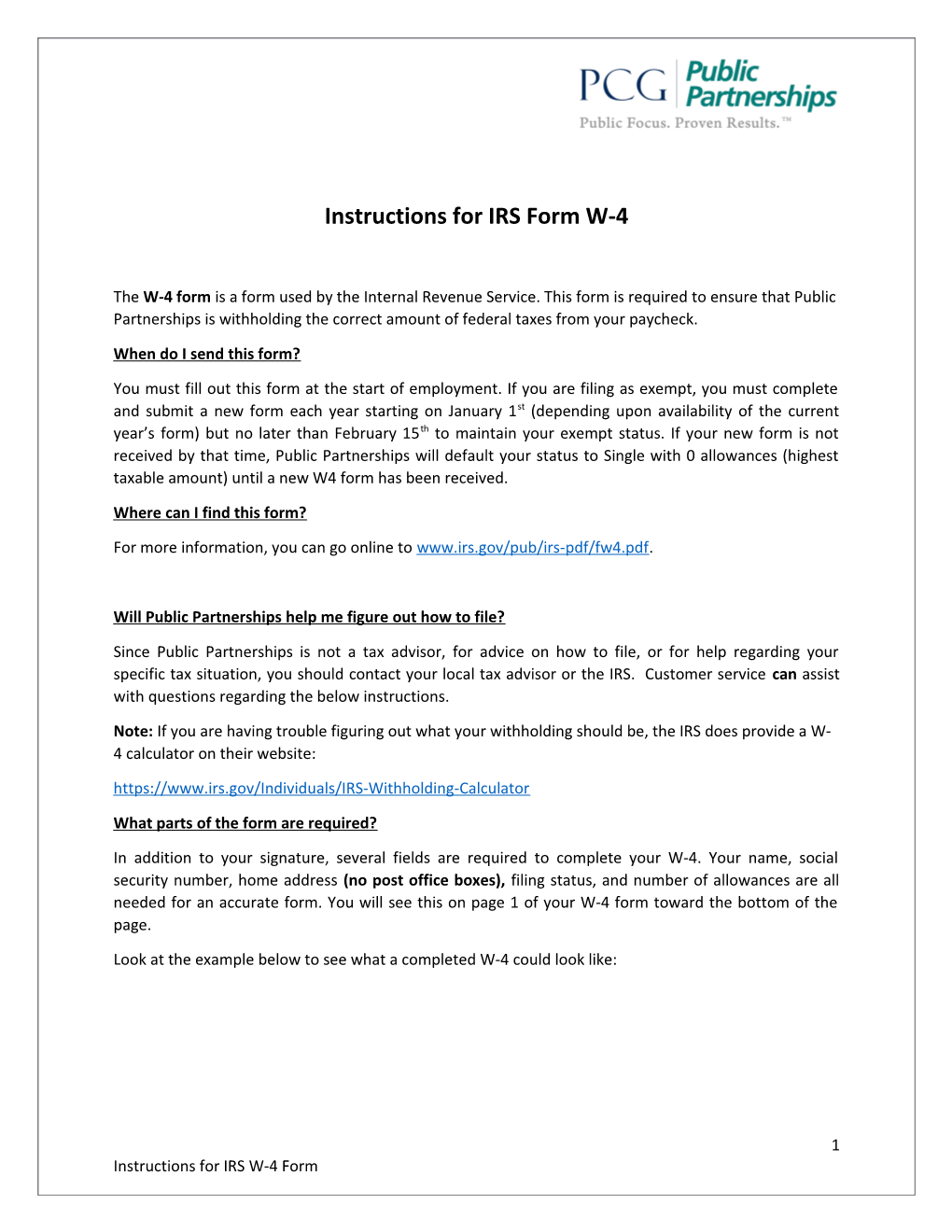 Instructions for IRS Form W-4