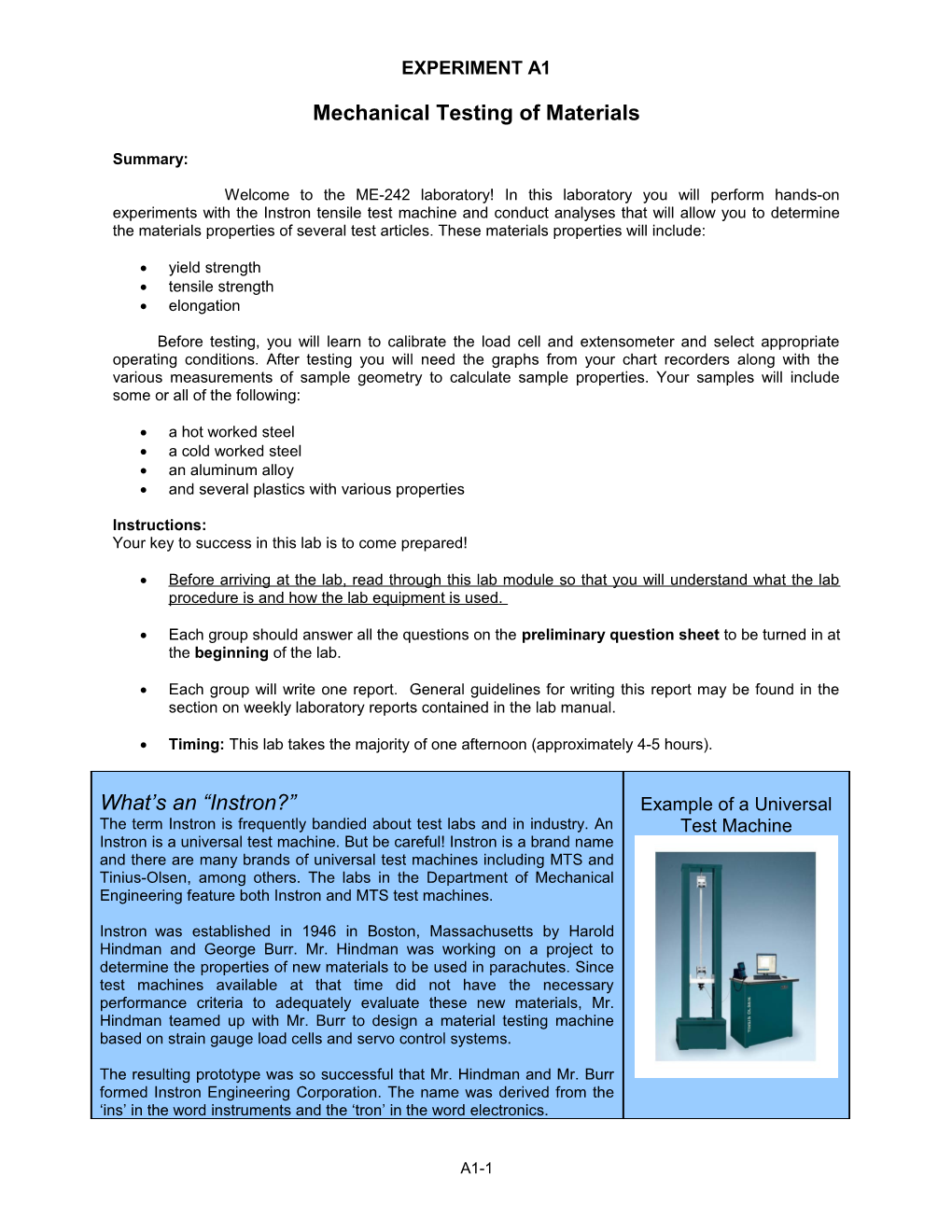 Mechanical Testing of Materials