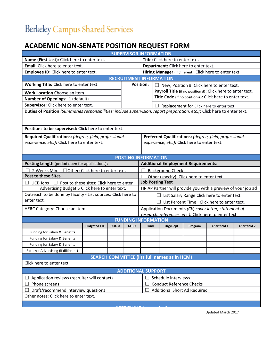 Academic Non-Senate Position Request Form