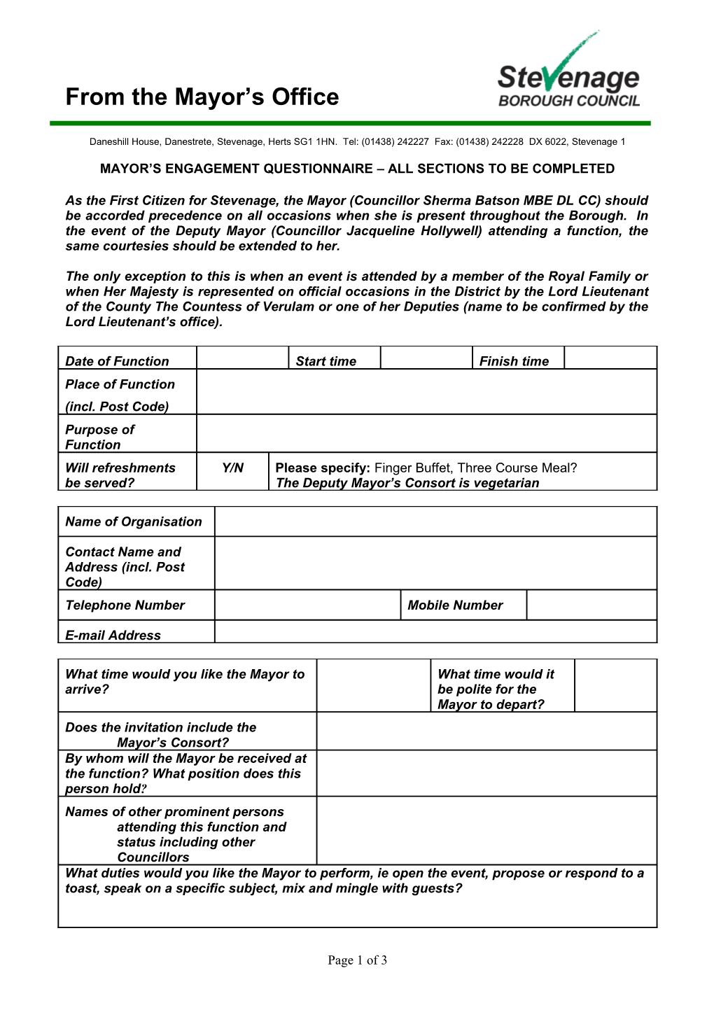 Mayoral Engagement Form