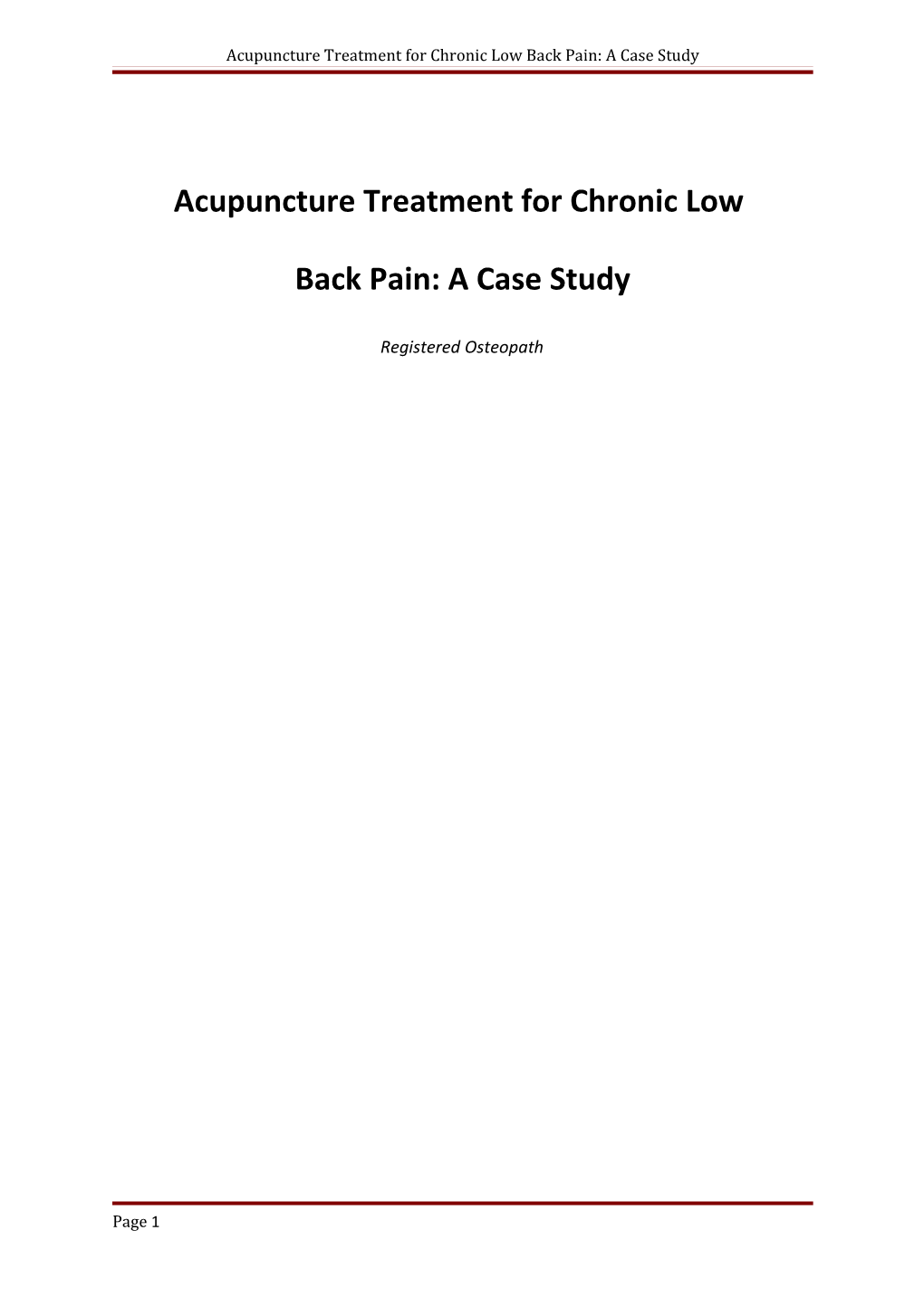 Acupuncture Treatment for Chronic Low Back Pain: a Case Study