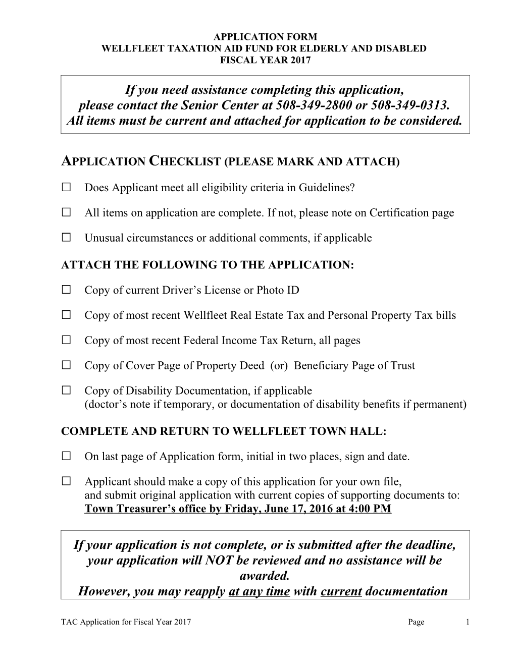 Wellfleet Taxation Aid Fund for Elderly and Disabled