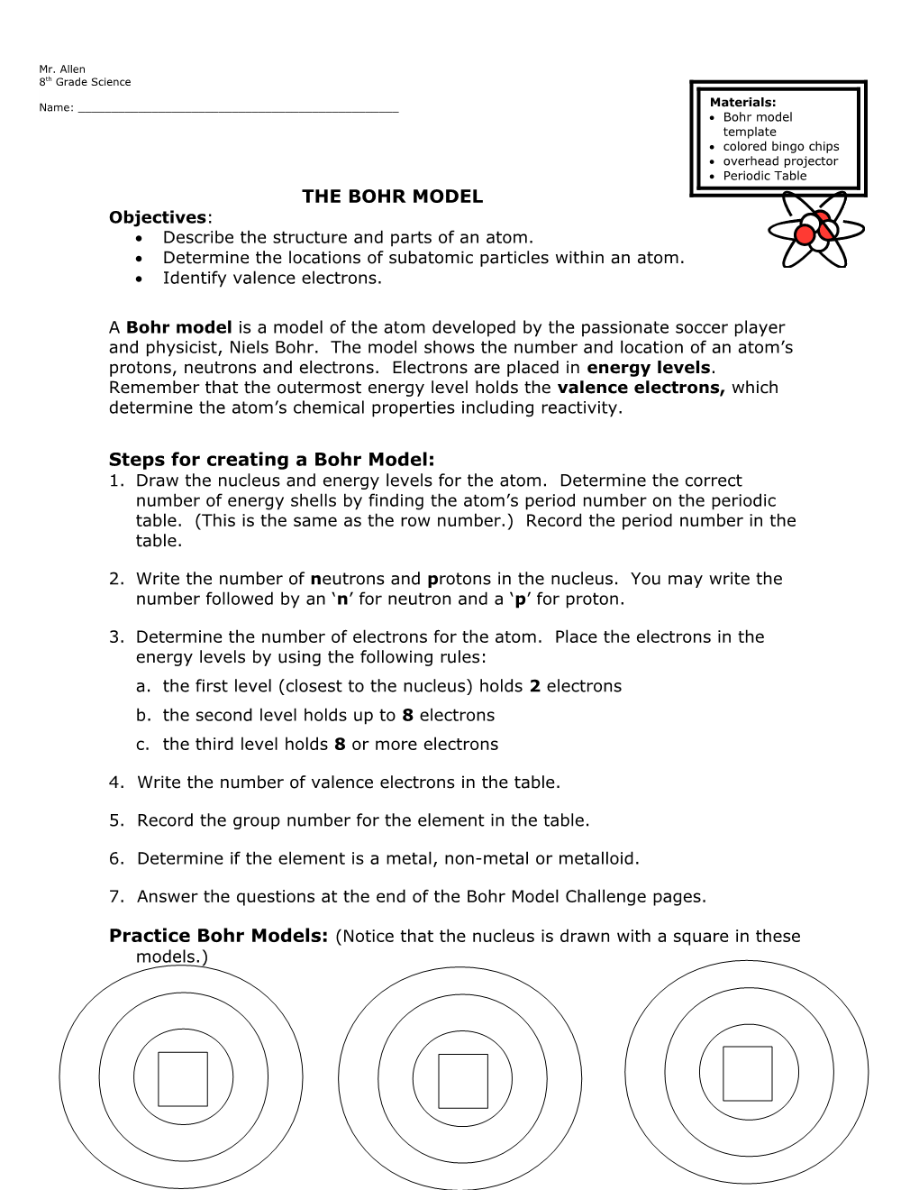 Bohr Model Template