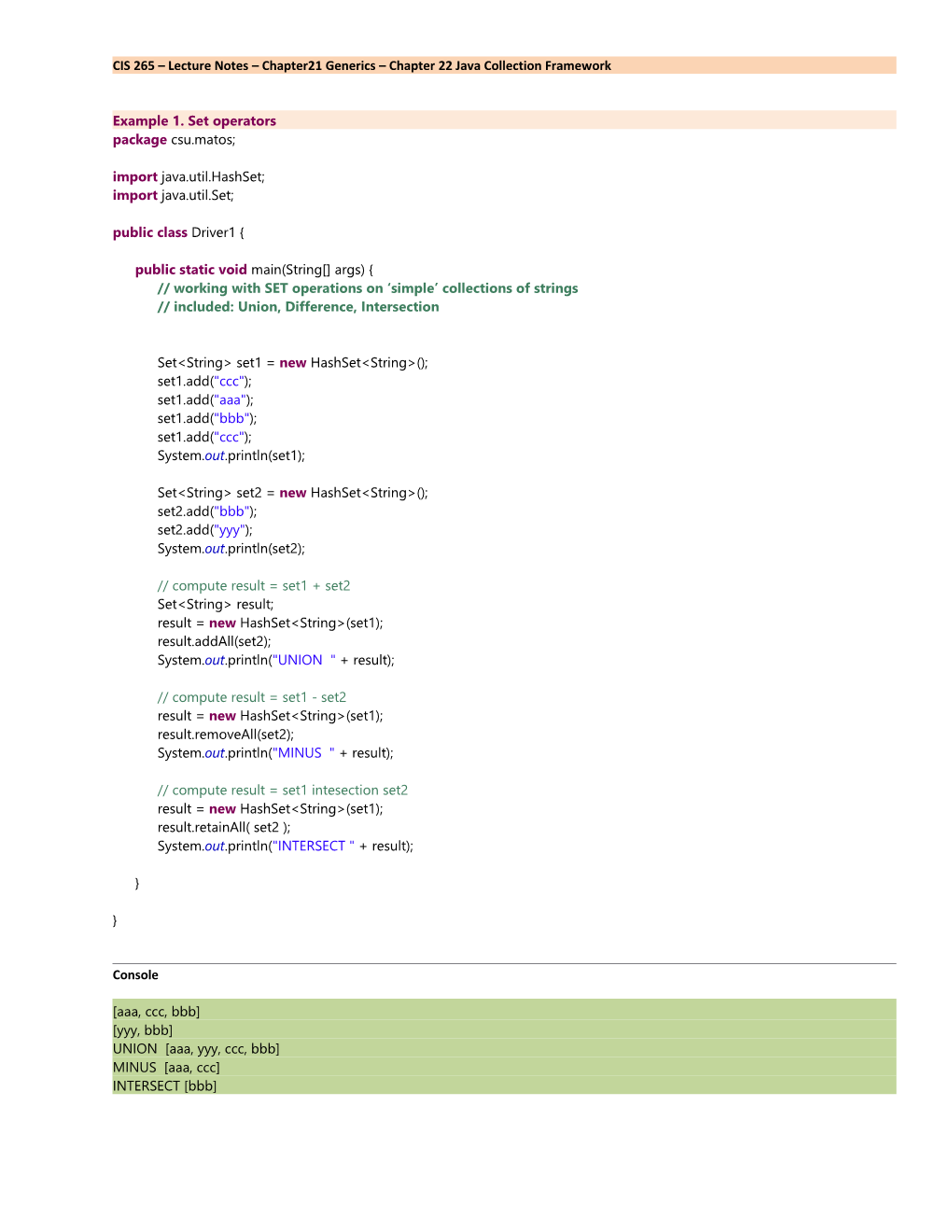 CIS 265 Lecture Notes Chapter21 Generics Chapter 22 Java Collection Framework