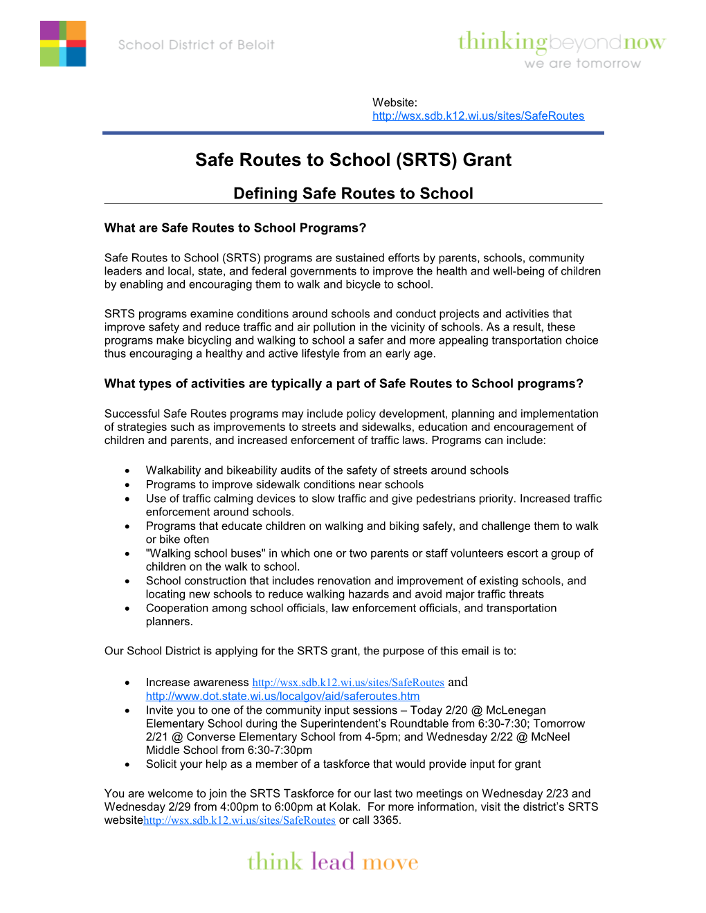 Safe Routes to School (SRTS) Grant