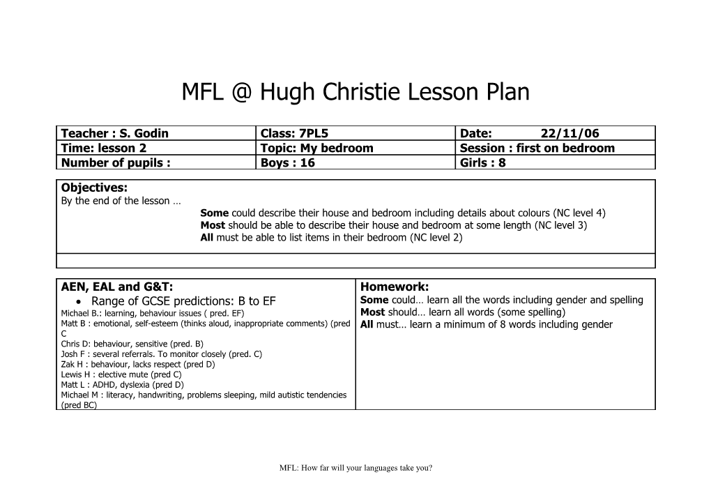 MFL Hugh Christie Lesson Plan