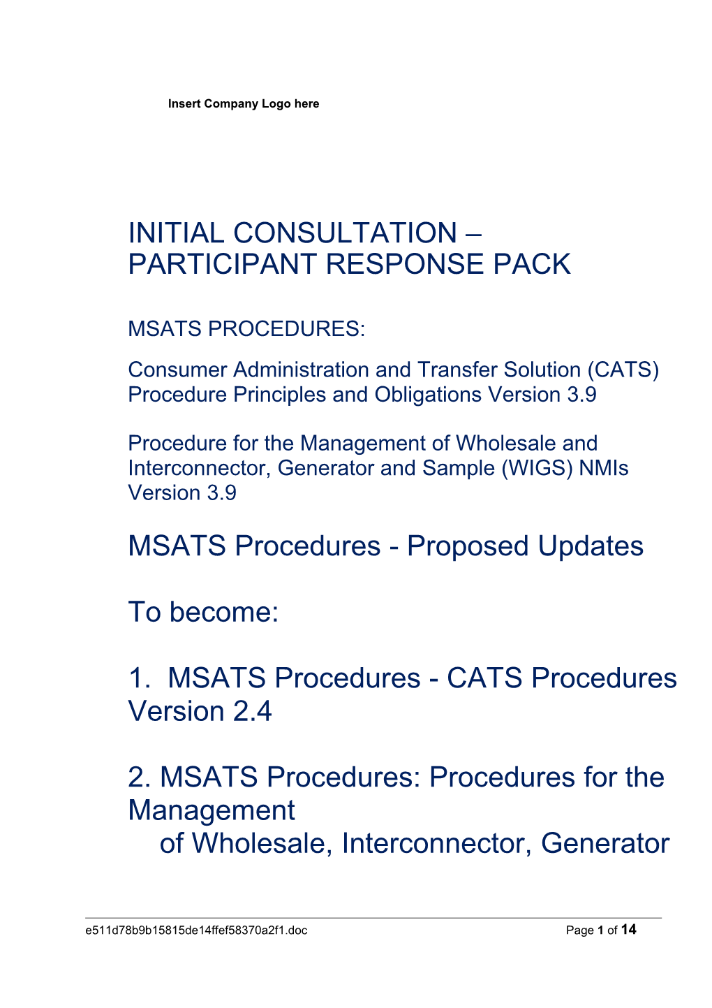 MSATS Procedures V3.9 Participant Response Pack Template V0.01