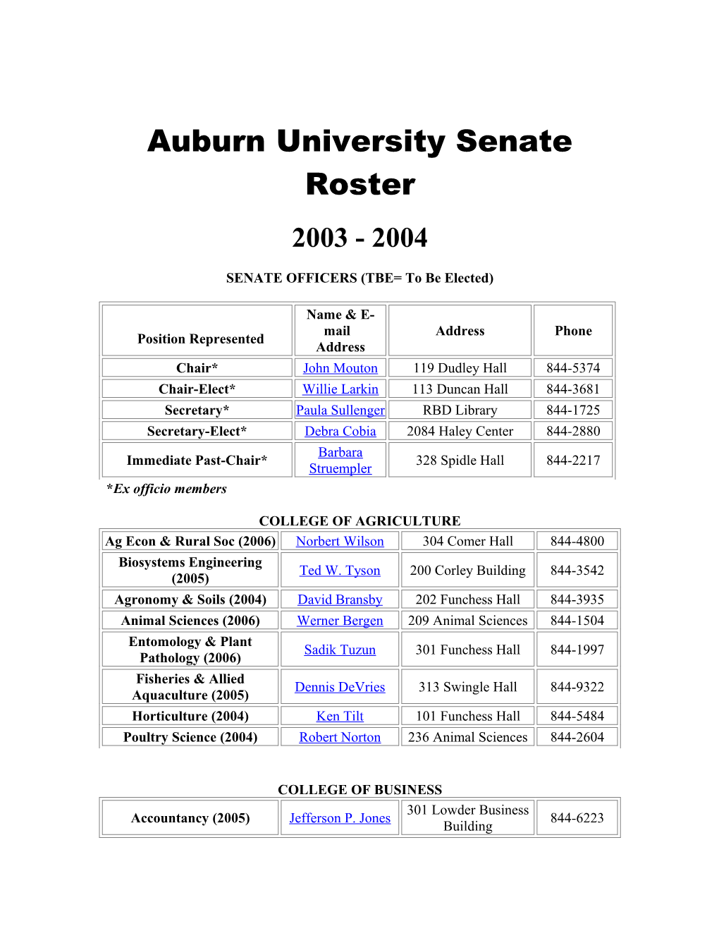 AU Senate Roster