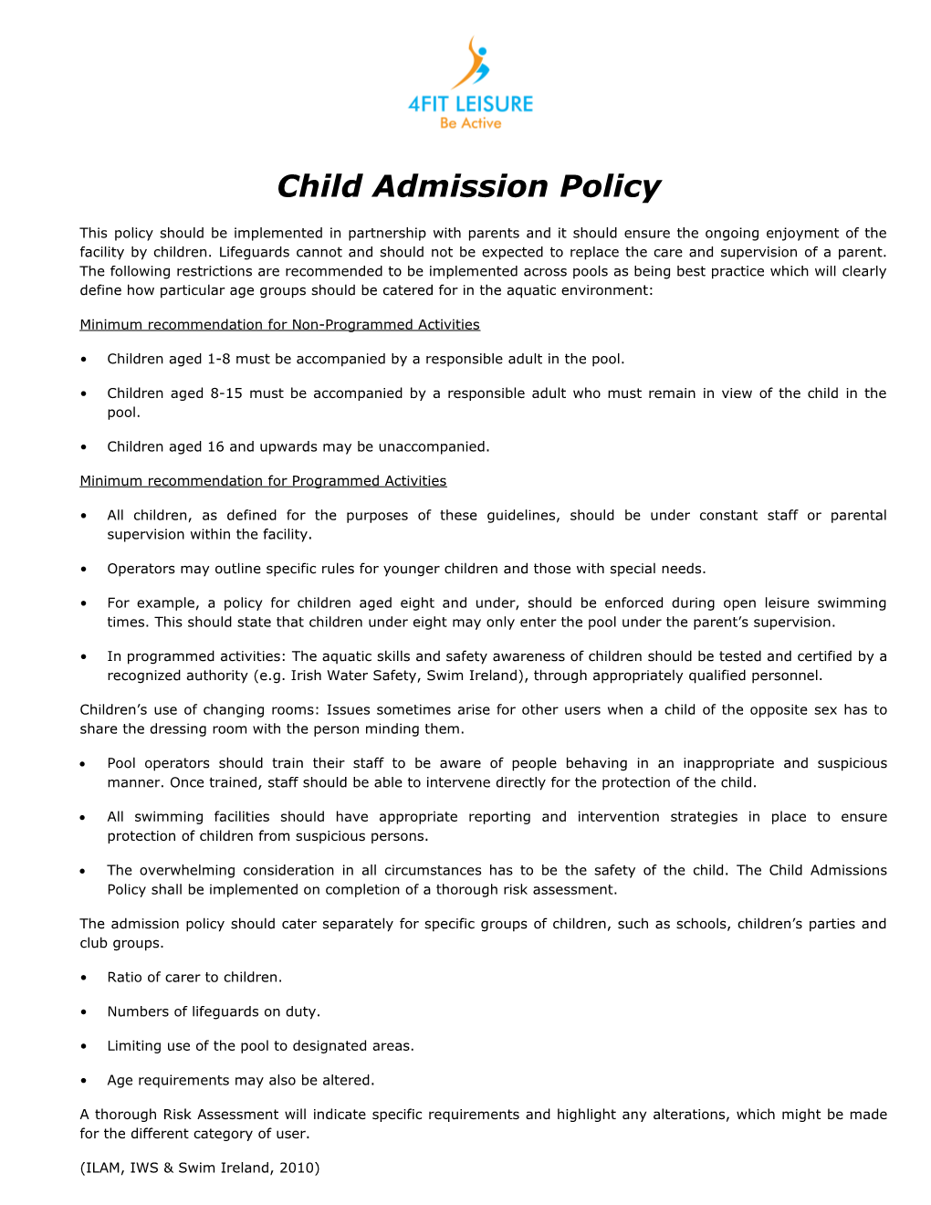Child Admission Policy