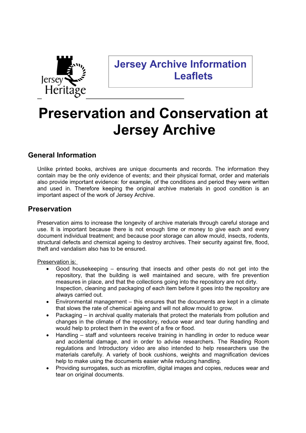 Preservation and Conservation at Jersey Archive