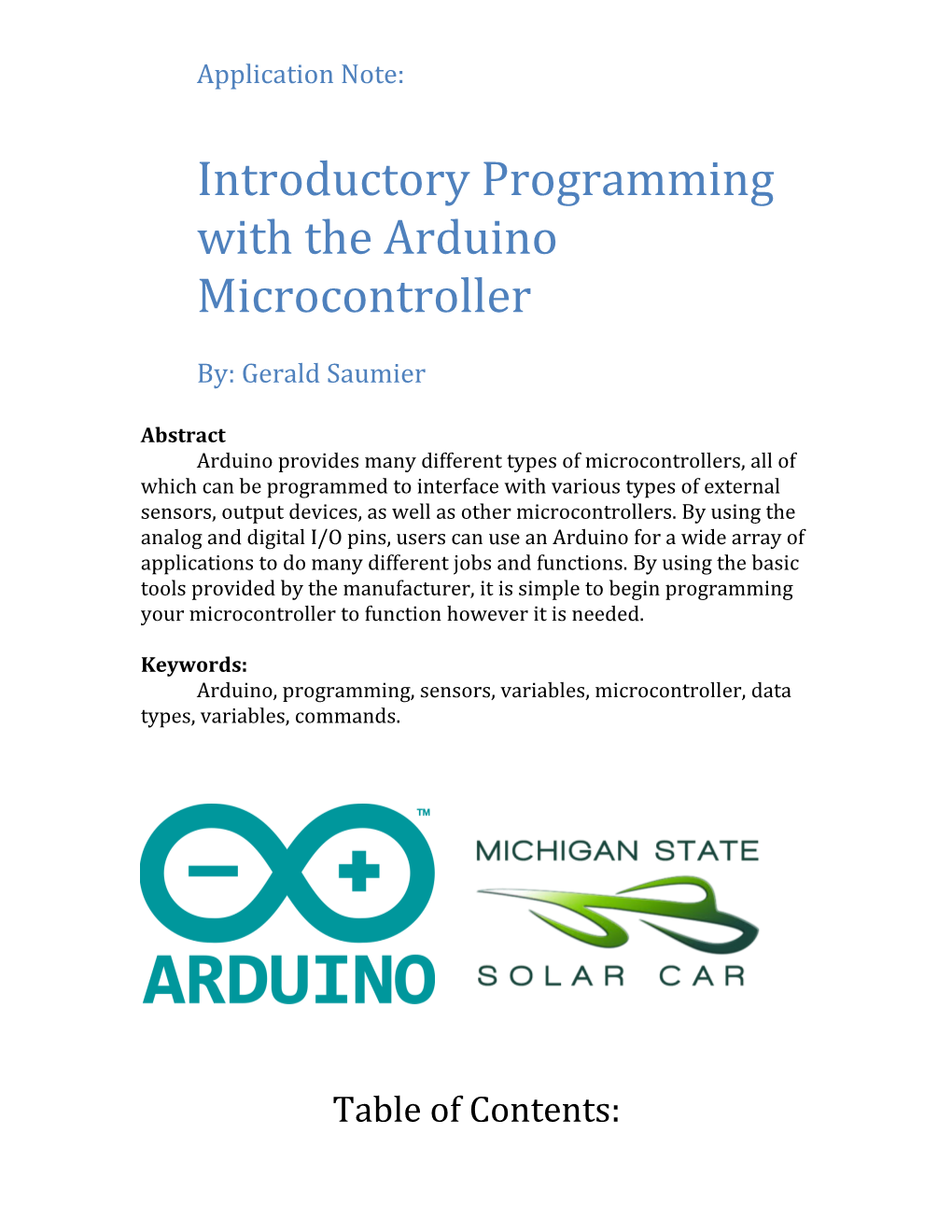 Introductory Programming with the Arduino Microcontroller