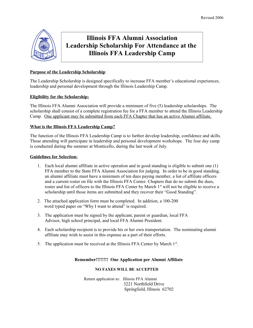 Illinois FFA Alumni Leadership Scholarship