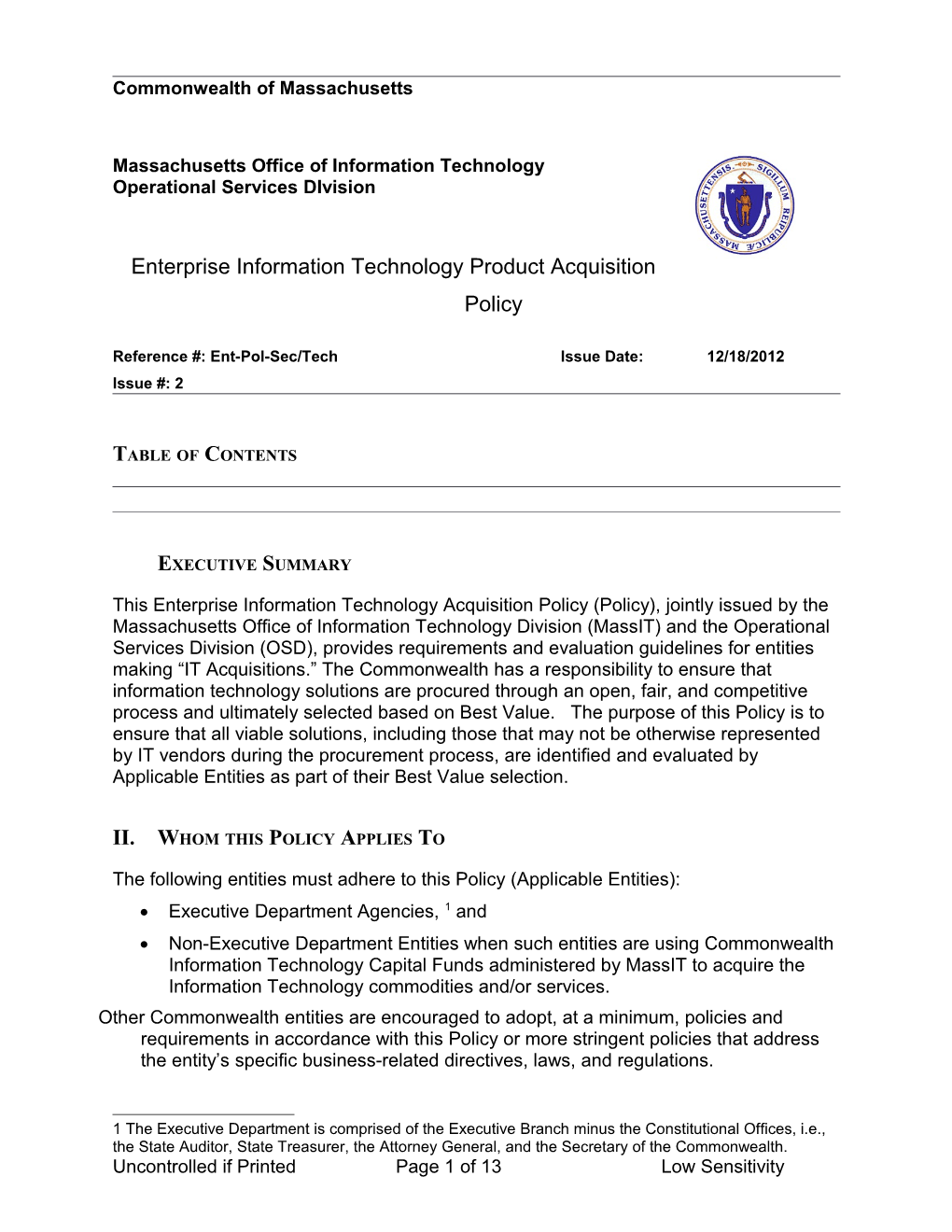 Enterprise Information Technology Product Acquisition Policy