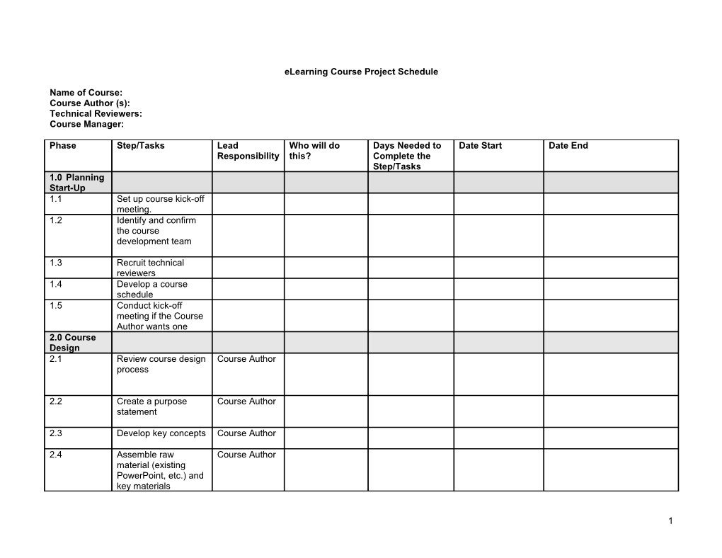 Elearning Course Project Schedule