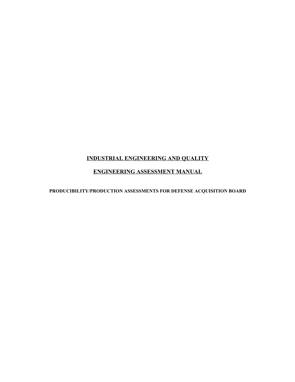 Industrial Engineering and Quality Engineering Assessment Manual