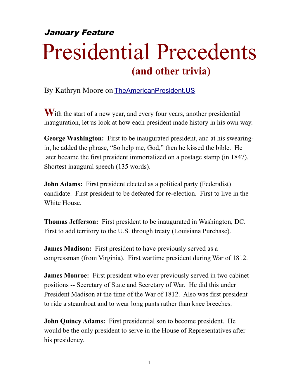 Presidential Precedents