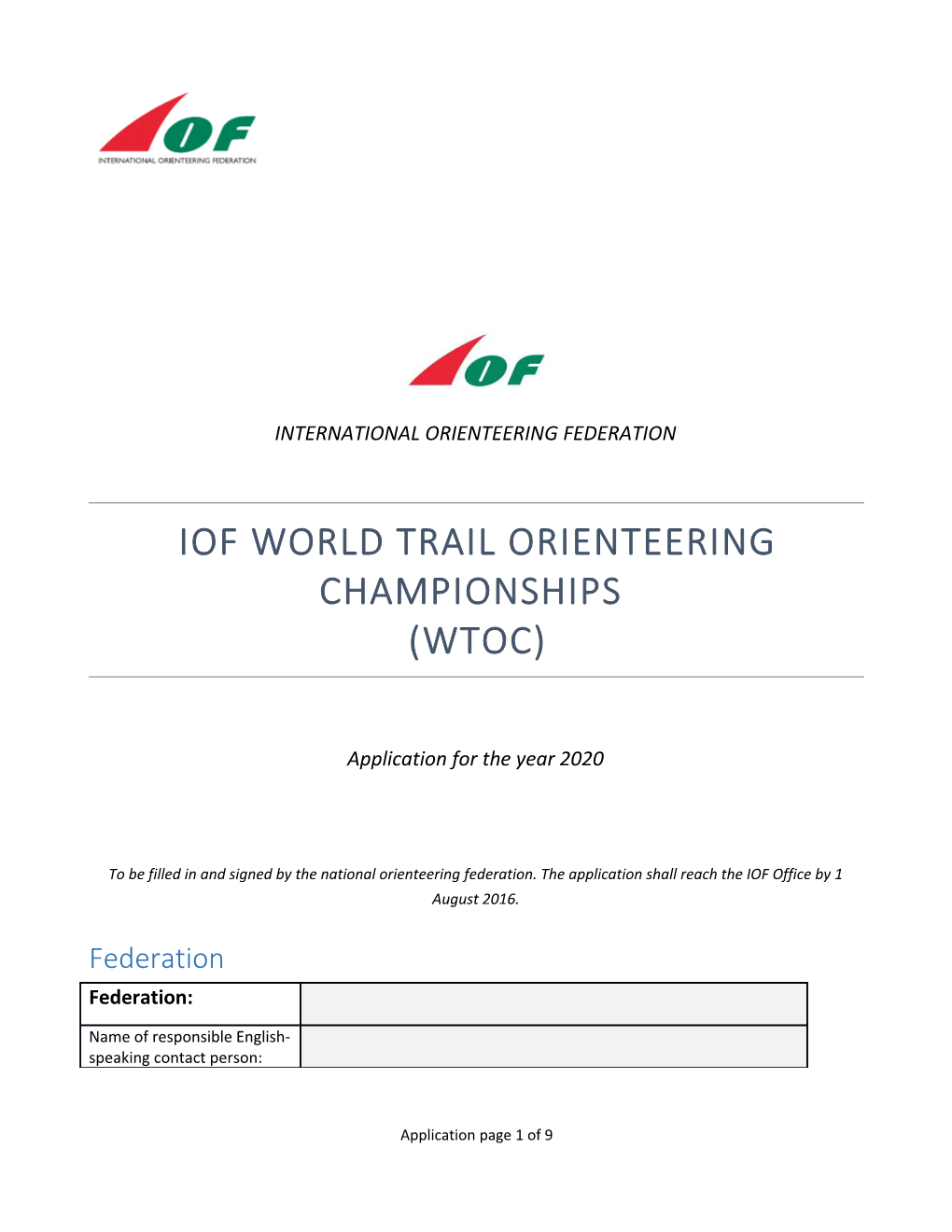 IOF Major Event Application Template