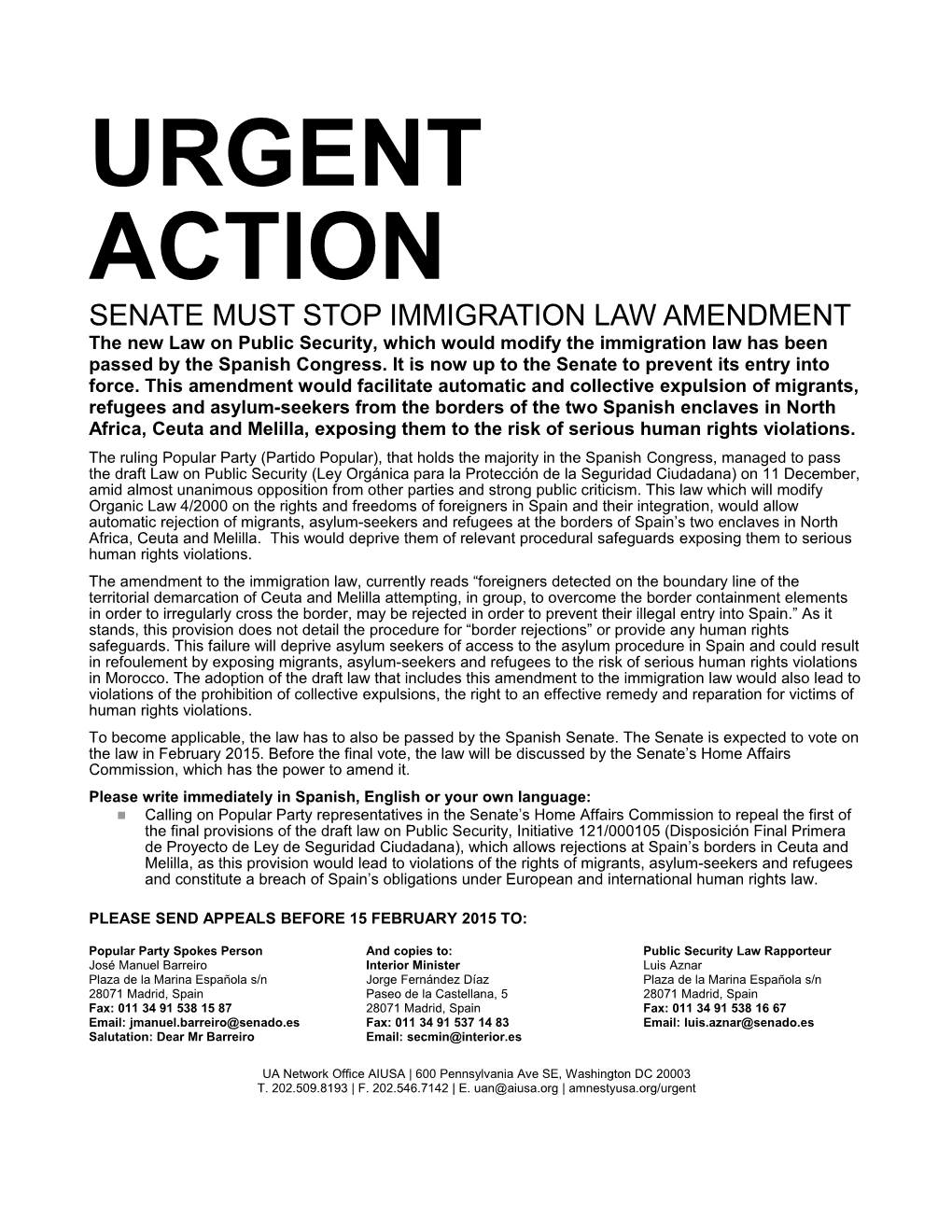 Senate Must Stop Immigration Law Amendment