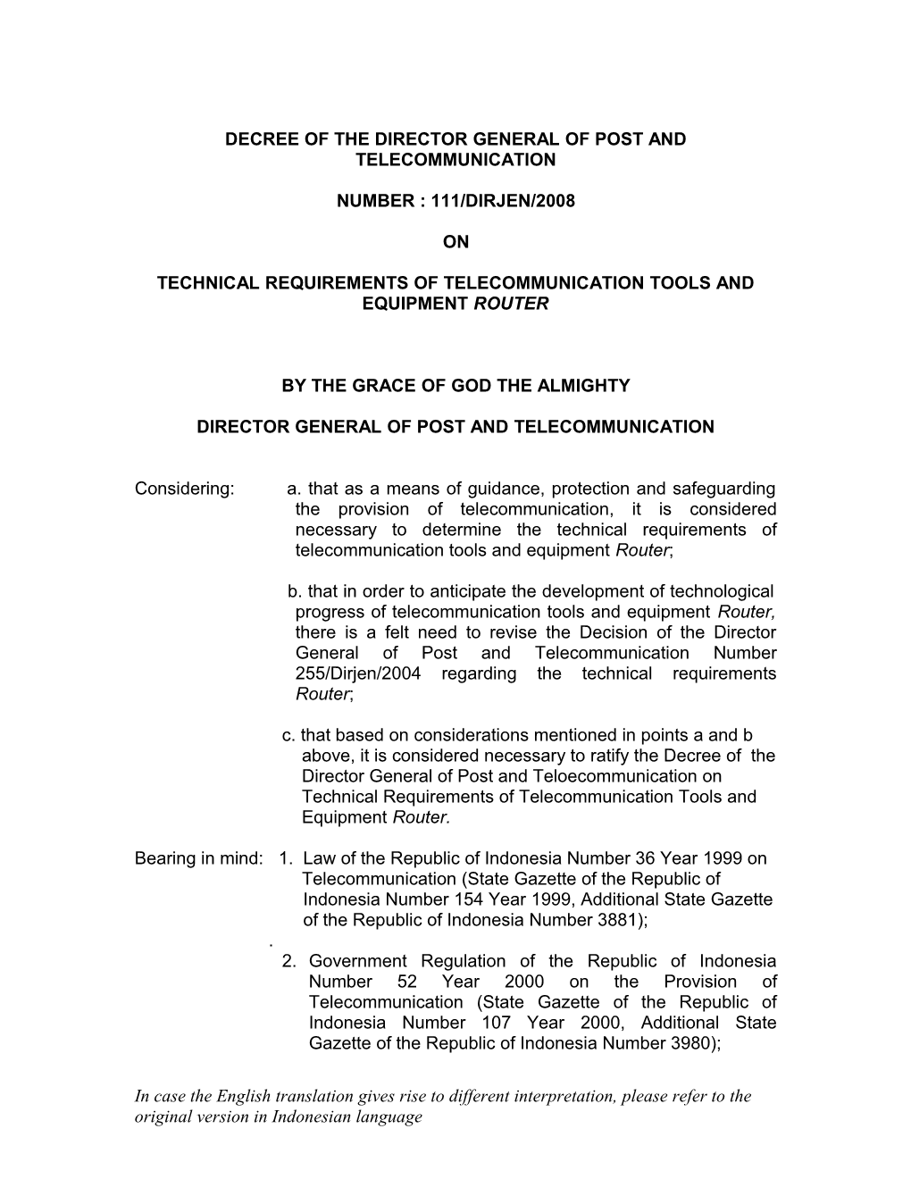 Decree of the Director General of Post And