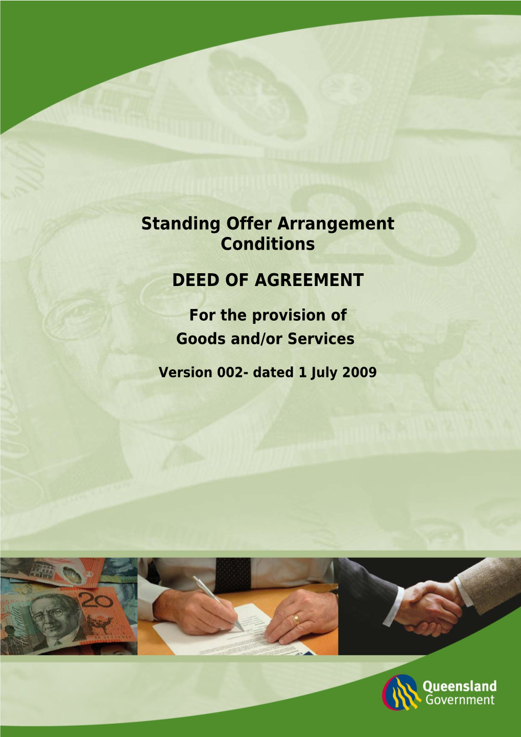 Standing Offer Arrangement - Deed of Agreement - Version 002