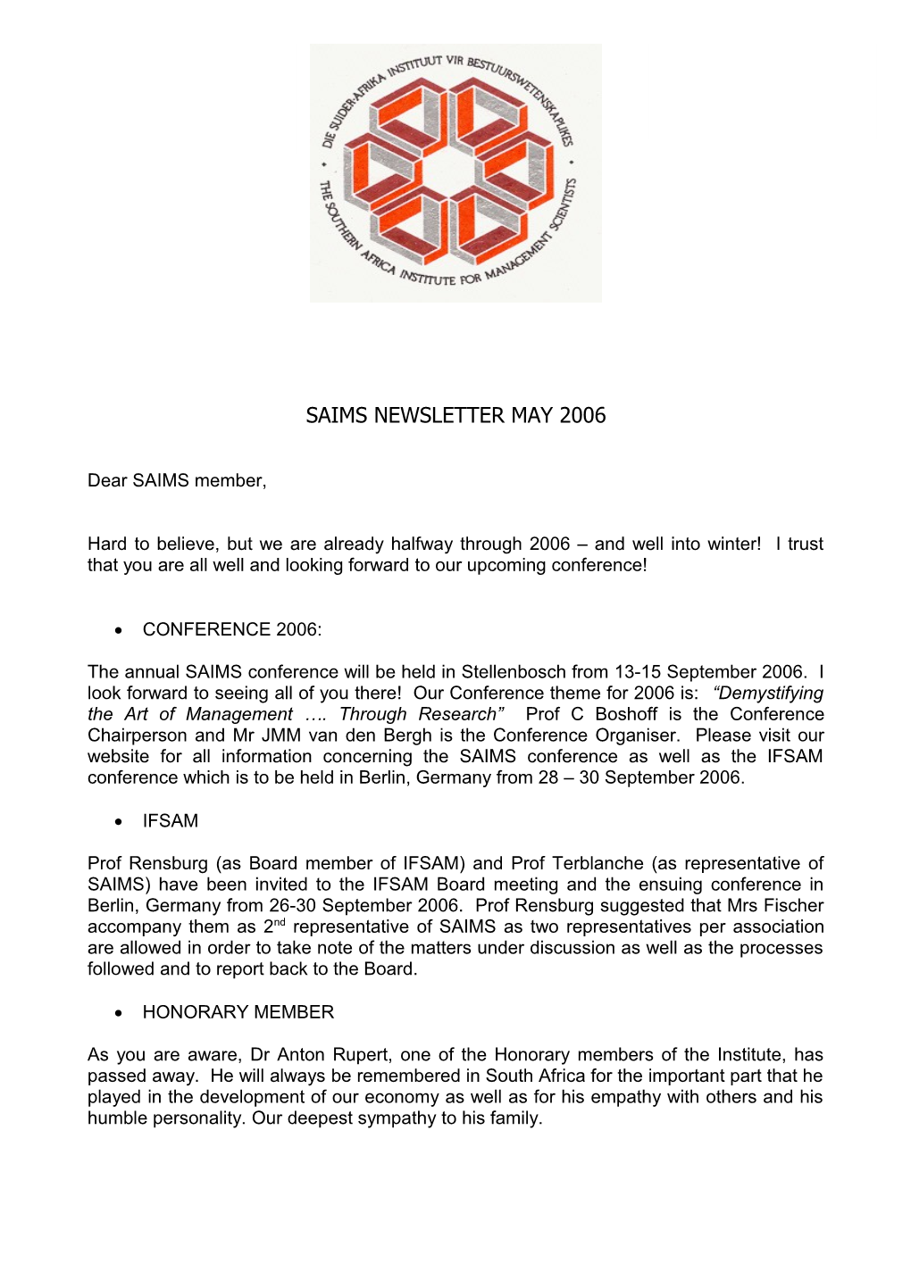 Saims Newsletter May 2006