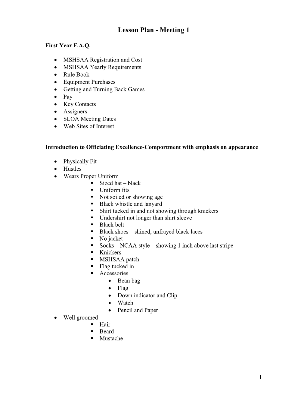 Lesson Plan - Meeting 1