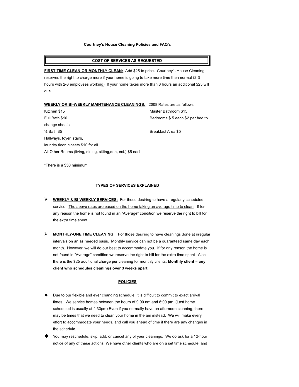 Service Agreement for Residental Cleaning