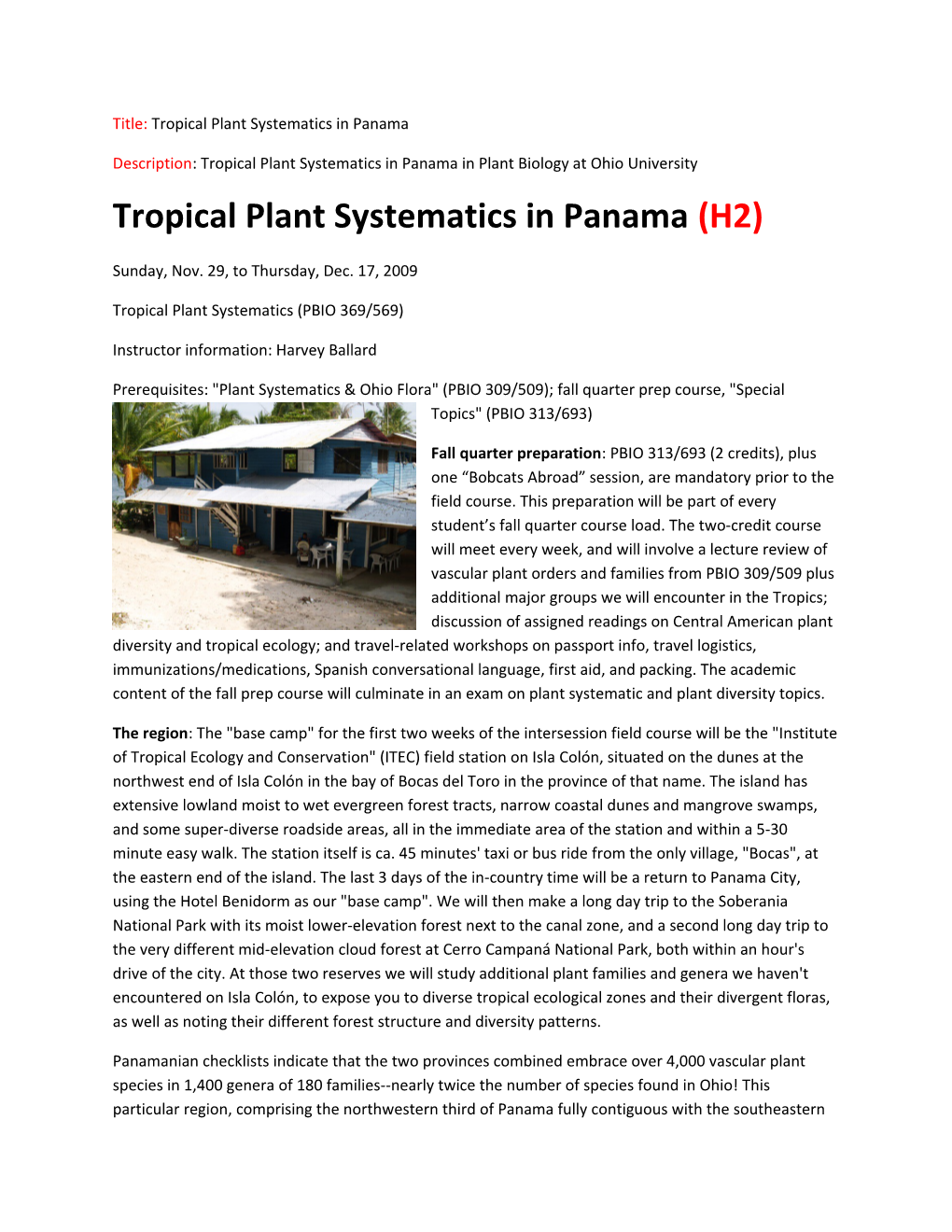 Title: Tropical Plant Systematics in Panama