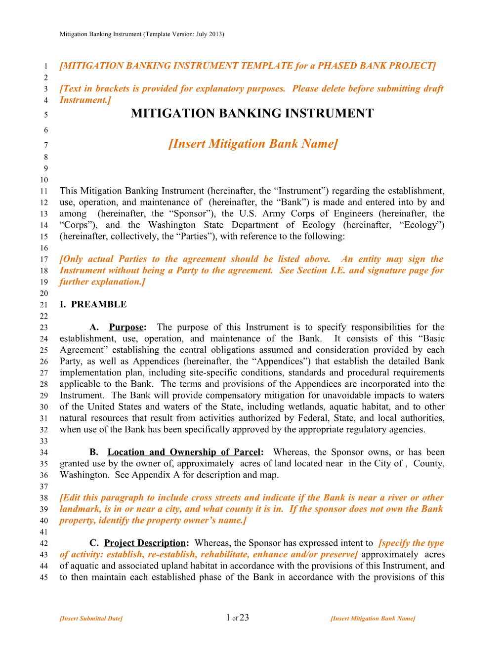 MITIGATION BANKING INSTRUMENT TEMPLATE for a PHASED BANK PROJECT