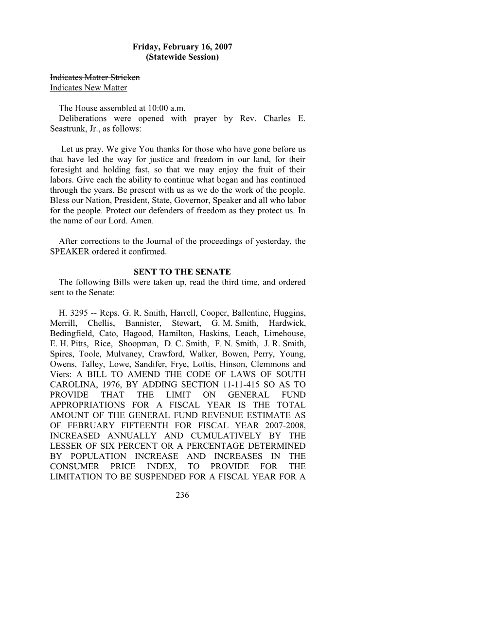 House Journal for Feb. 16, 2007 - South Carolina Legislature Online