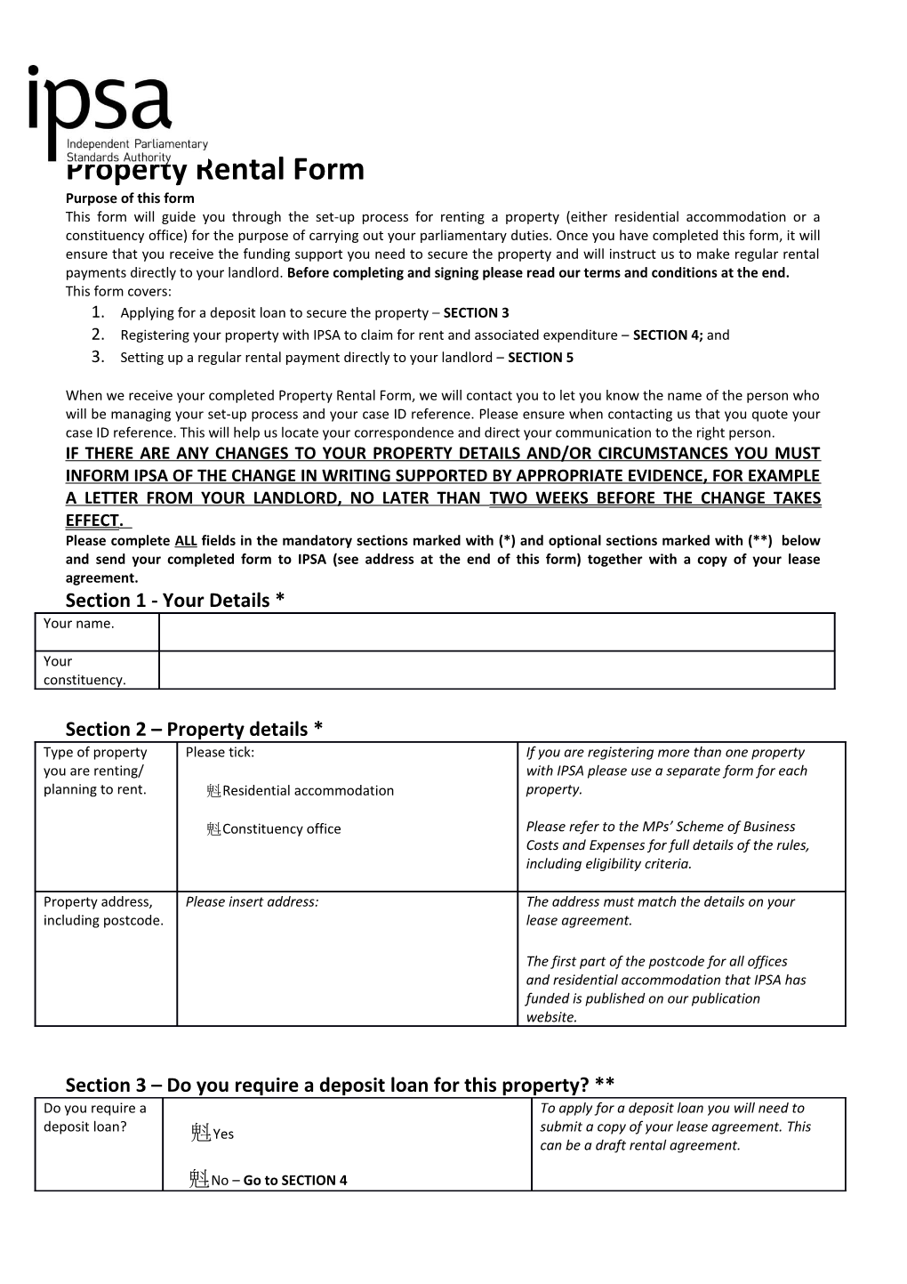 Property Rental Form