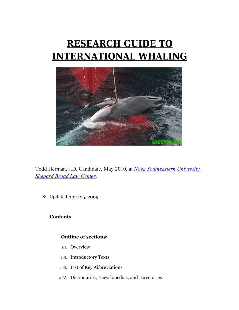 Research Guide to International Whaling