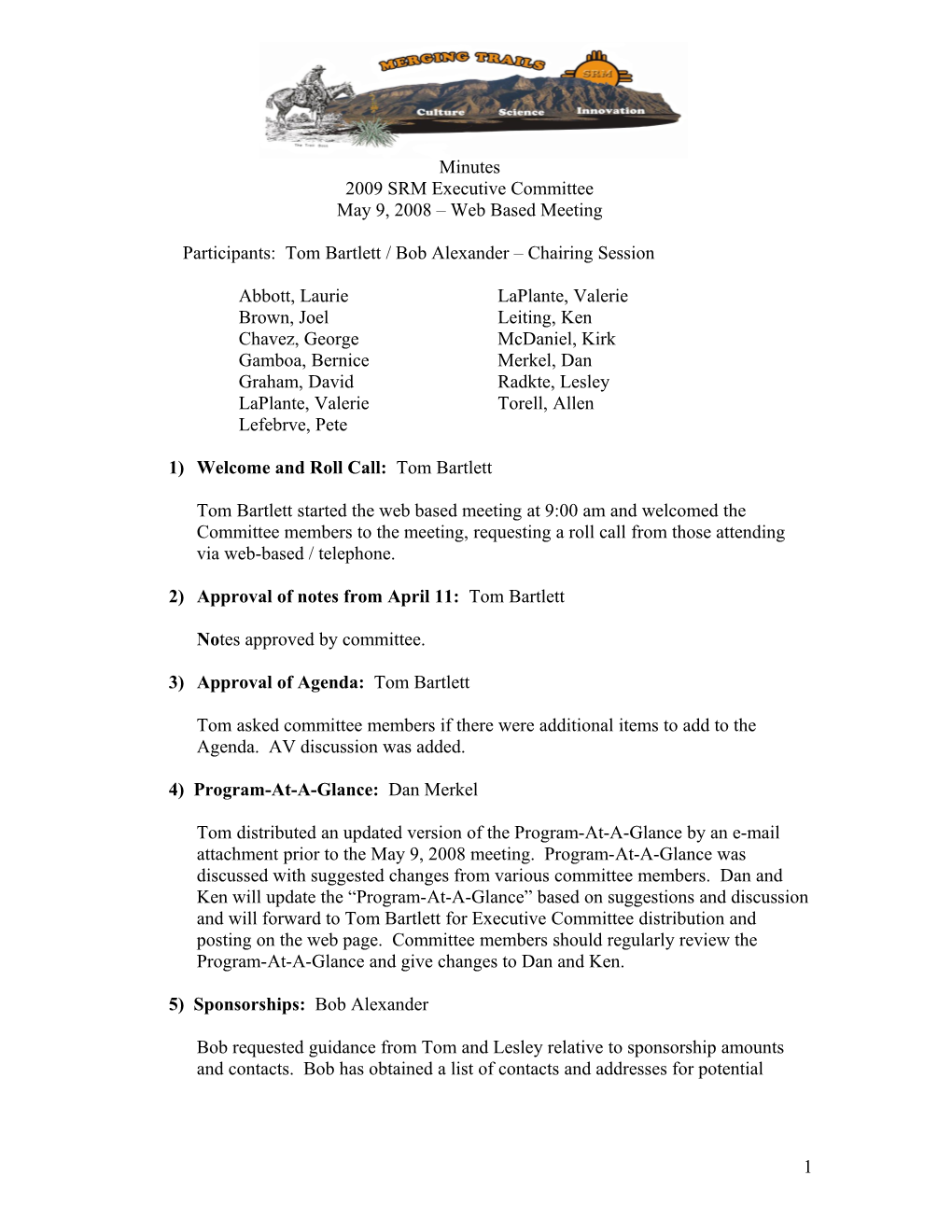 SRM 2009 Committee Meeting Minutes