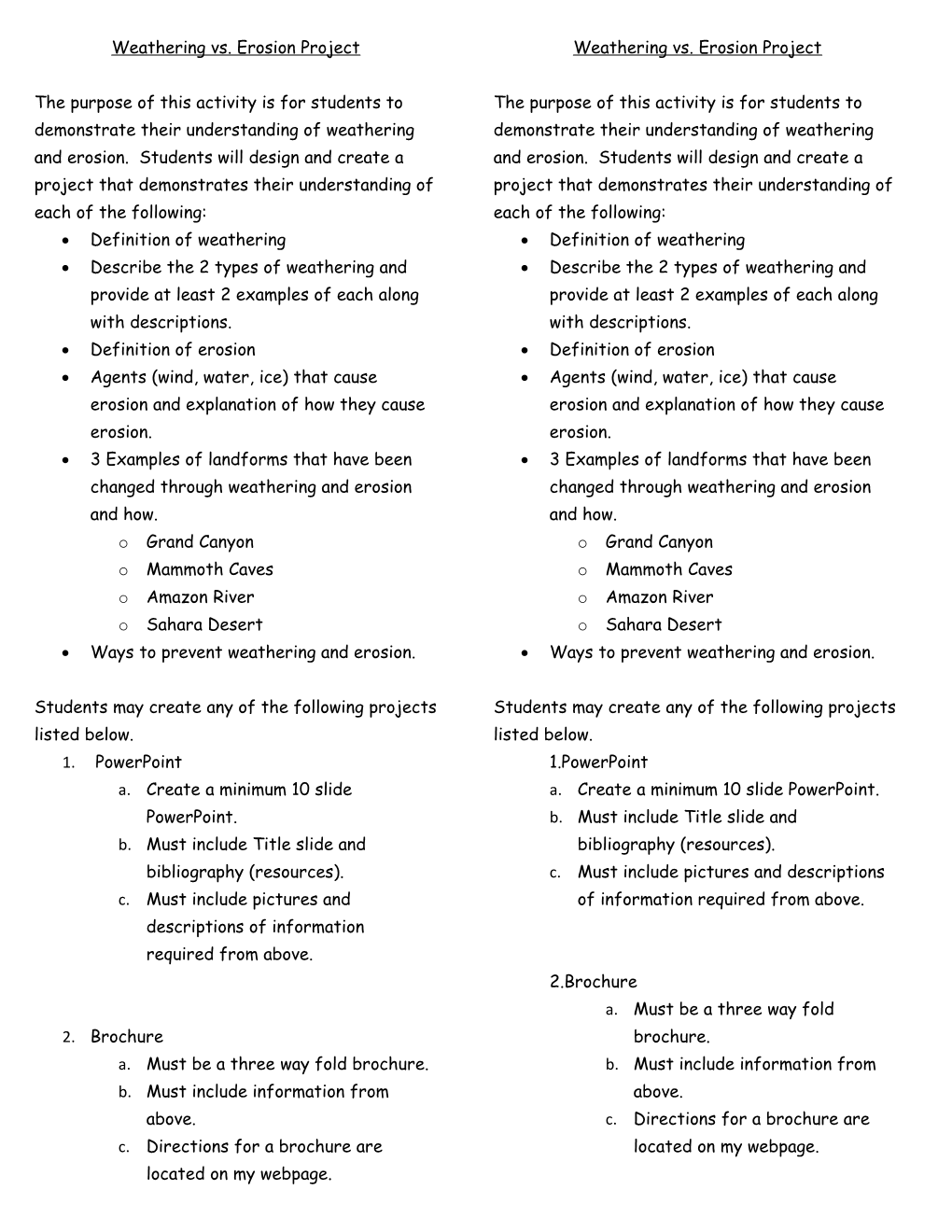 Weathering Vs. Erosion Project