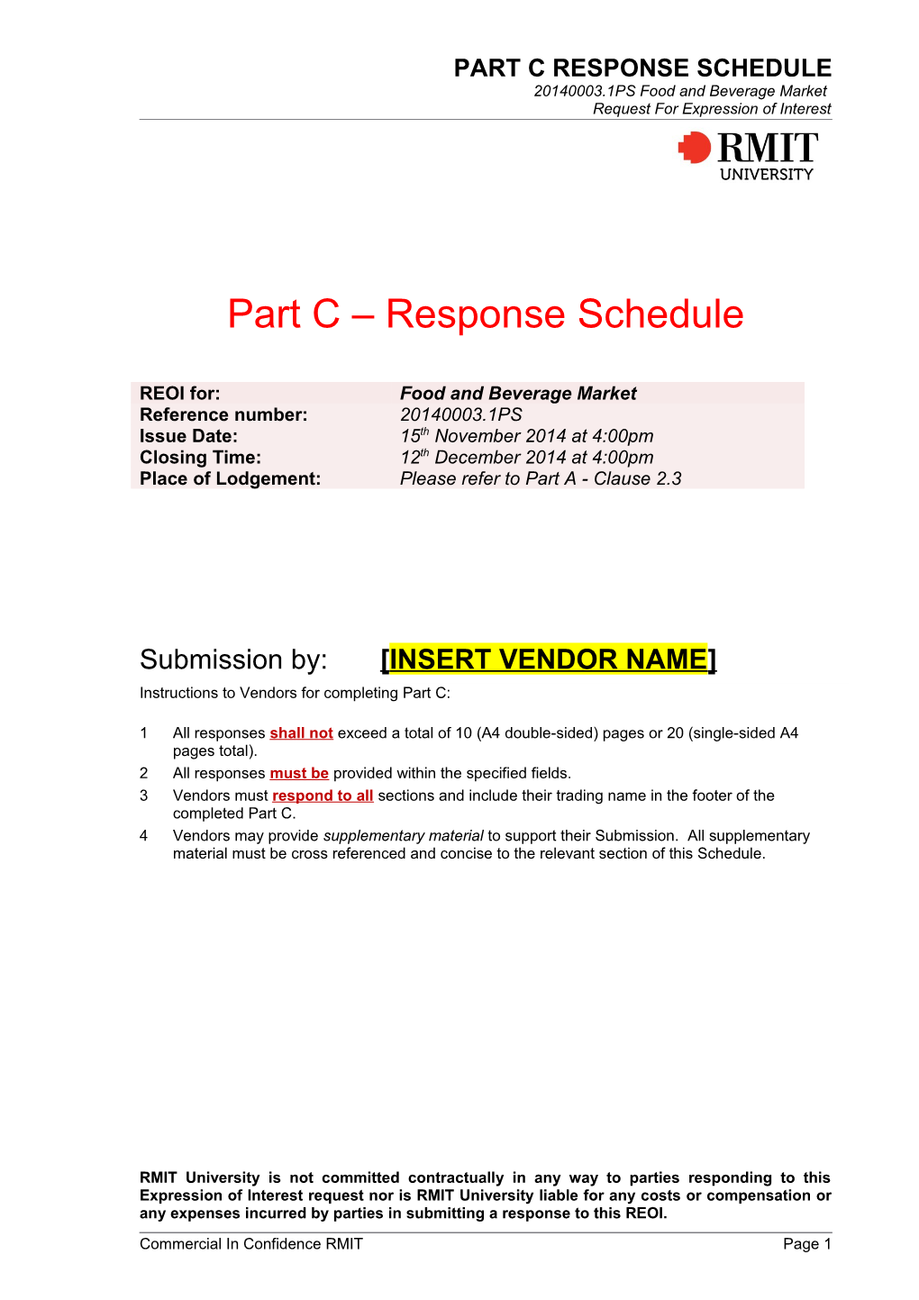 Part C Response Schedule