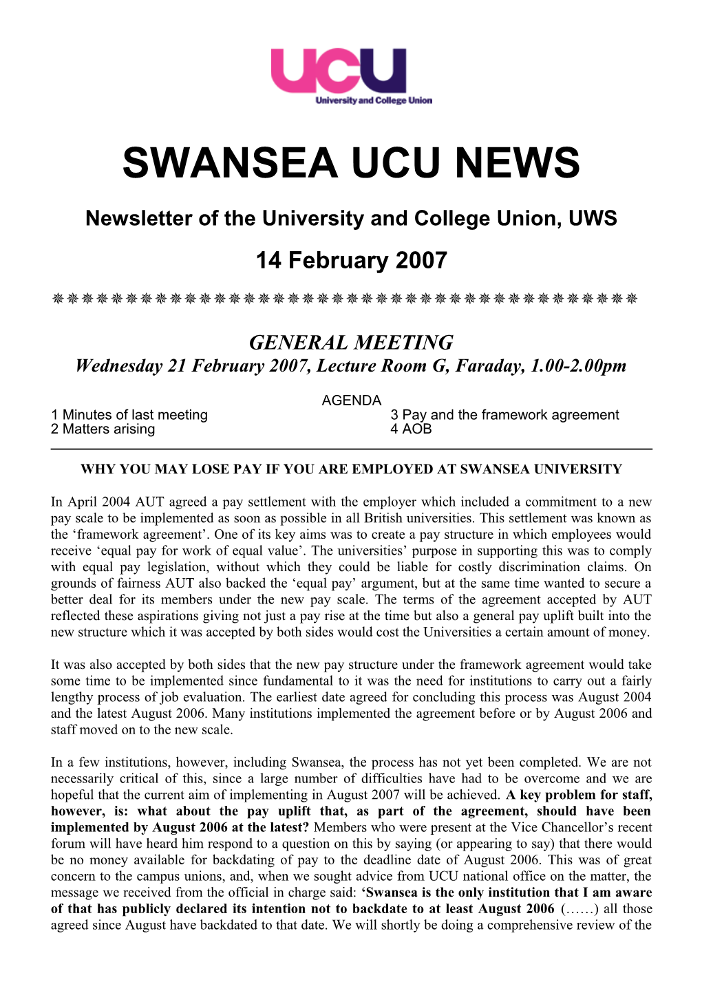 Newsletter of the University and College Union, UWS