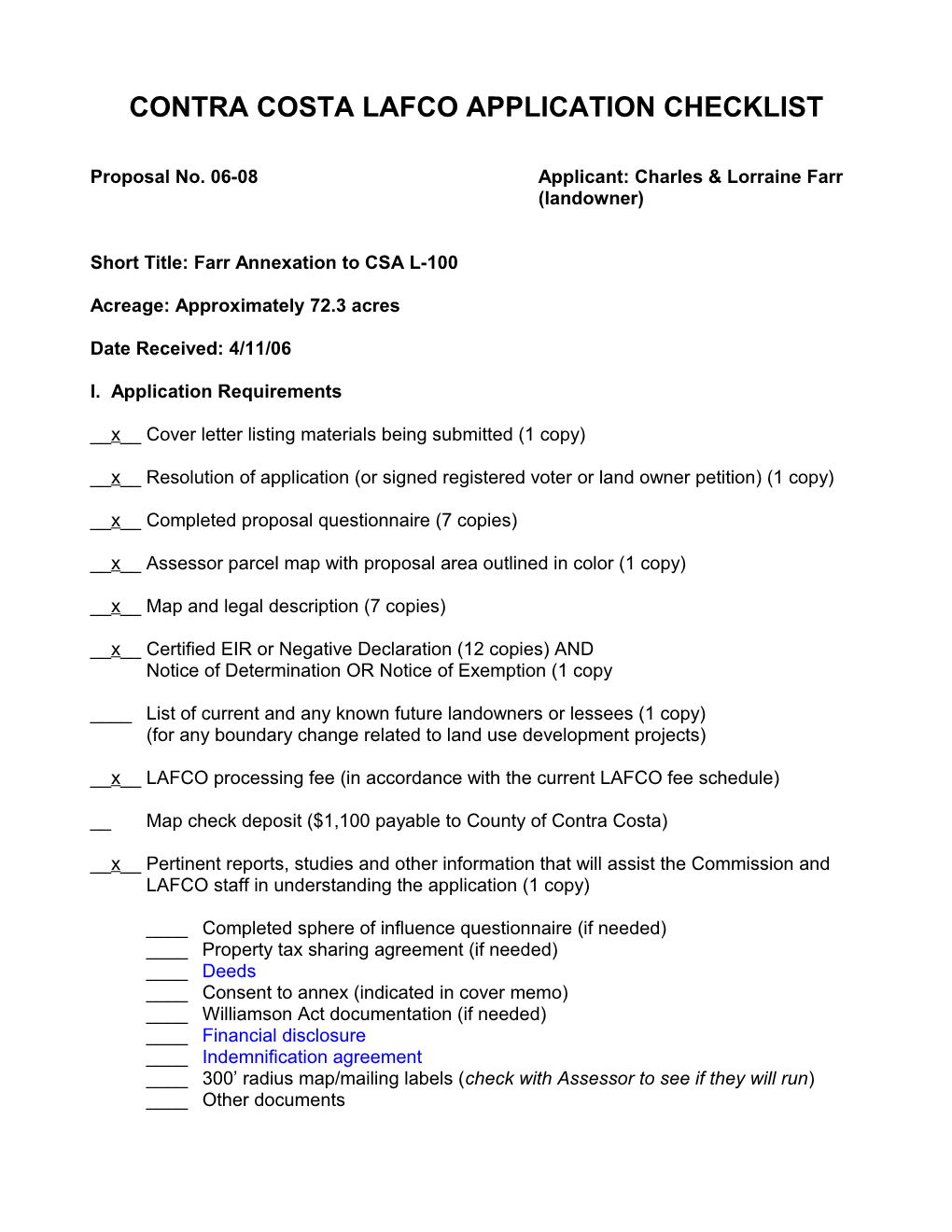 Contra Costa Lafco Application Checklist