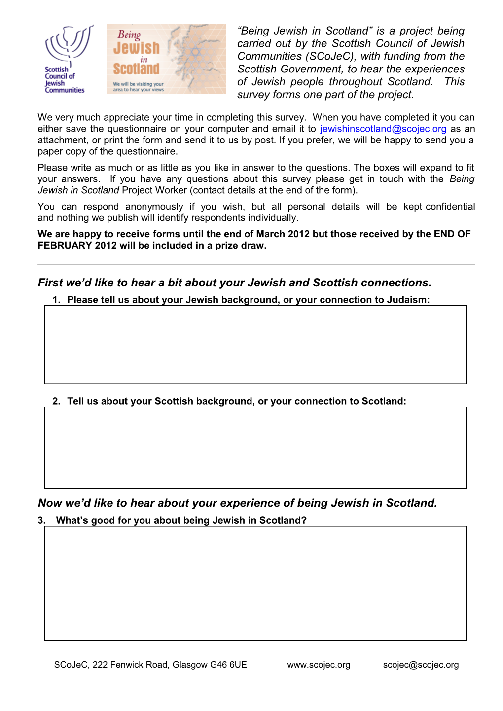 Being Jewish in Scotland Questionnaire