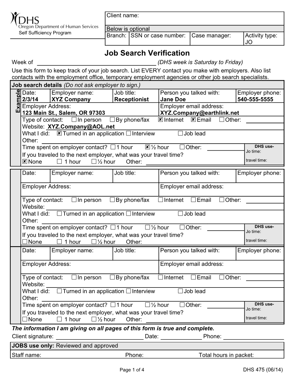Job Search Verification 12/12 DHS 475