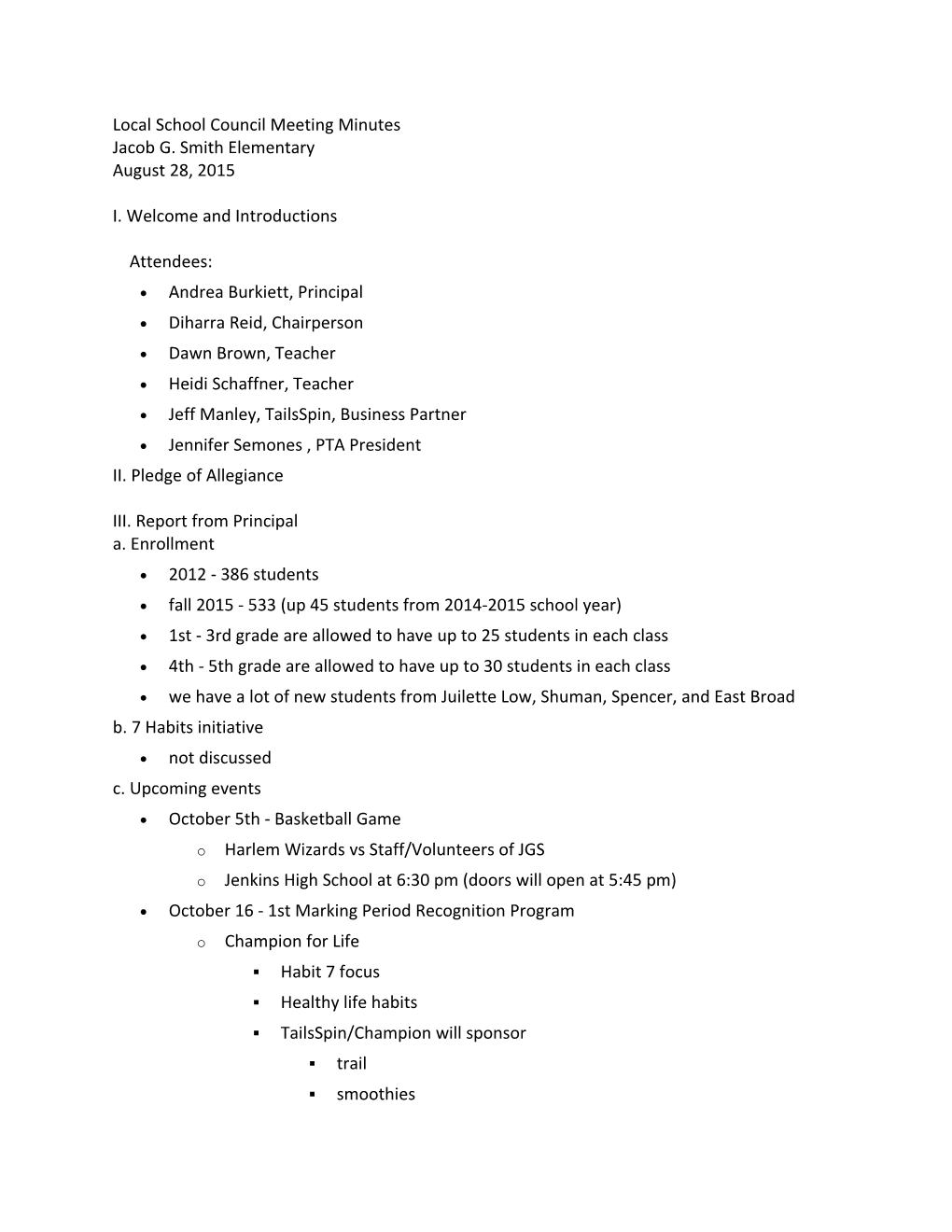 Local School Council Meeting Minutes