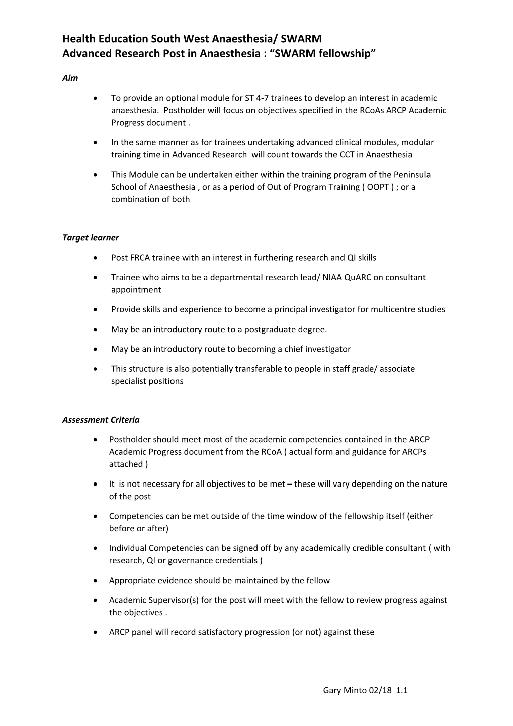 Health Education South West Anaesthesia/ SWARM