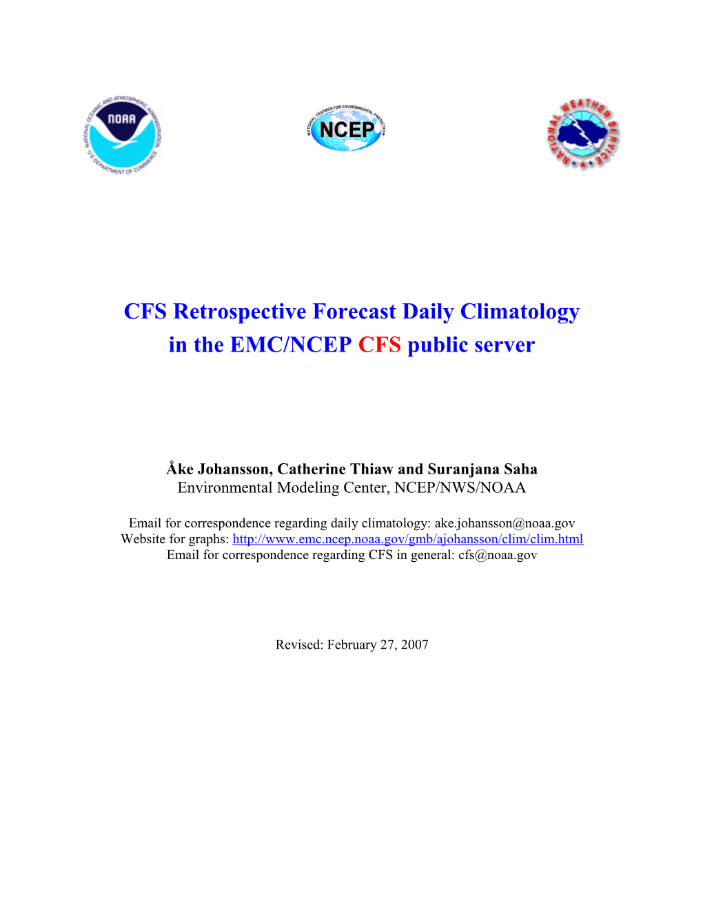 CFS Retrospective Forecast Daily Climatology