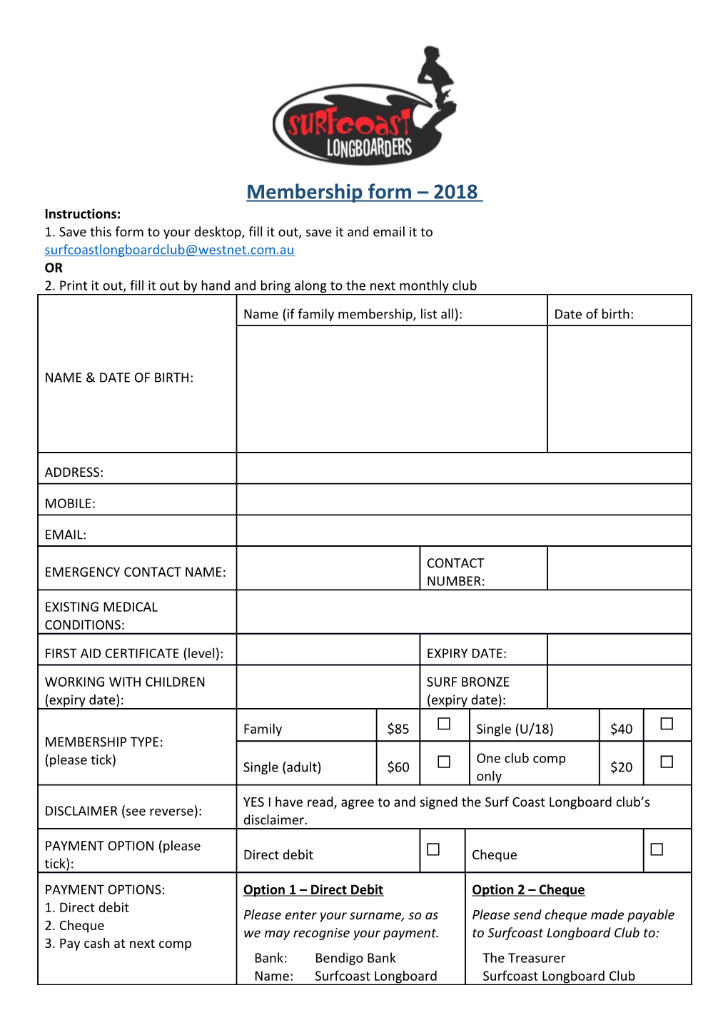 Membership Form 2018