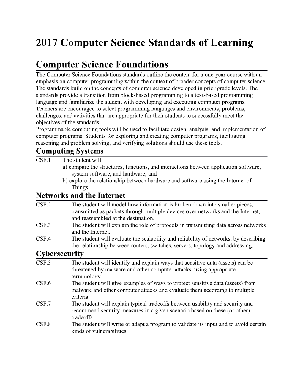 CSF Computer Science SOL Virginia