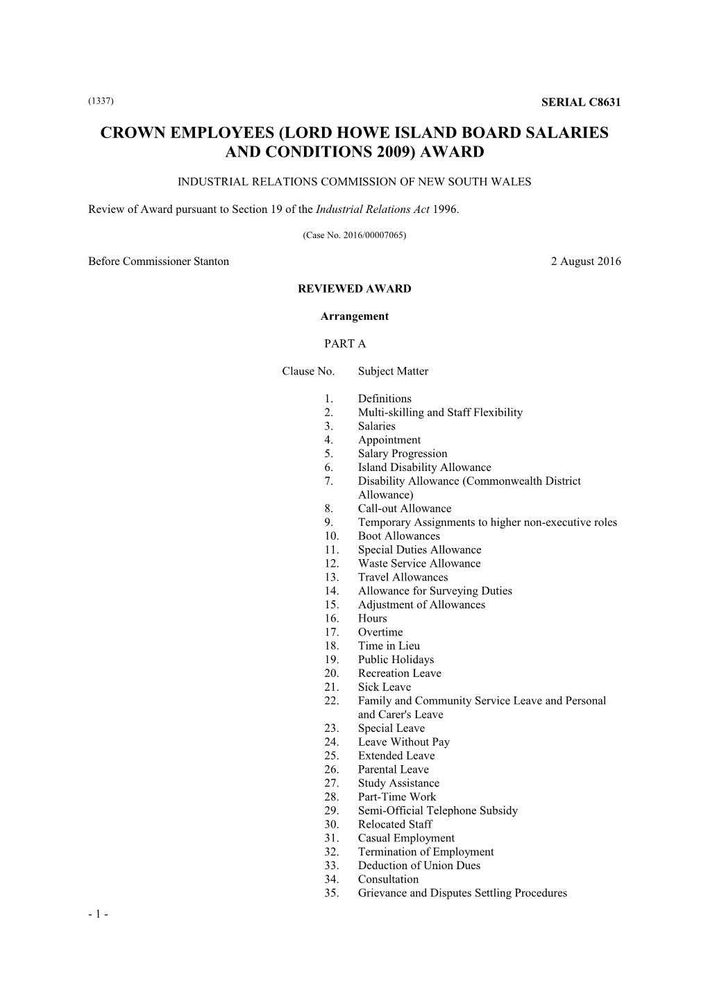 Crown Employees (Lord Howe Island Board Salaries and Conditions 2009) Award